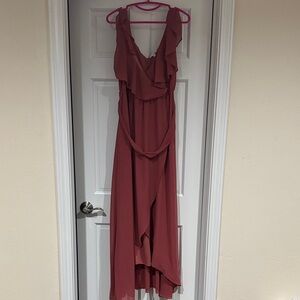 Baltic Born Sleeveless Ruffle V-Neck Maxi Dress in Dusty Rose
